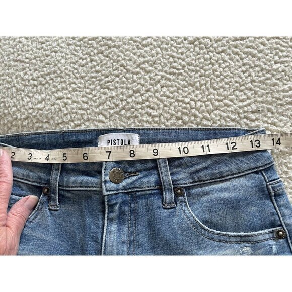 Pistola Womens Mid-Rise Whiskered Distressed Raw Hem Slim Leg Jeans Blue Size 27 - Picture 9 of 12